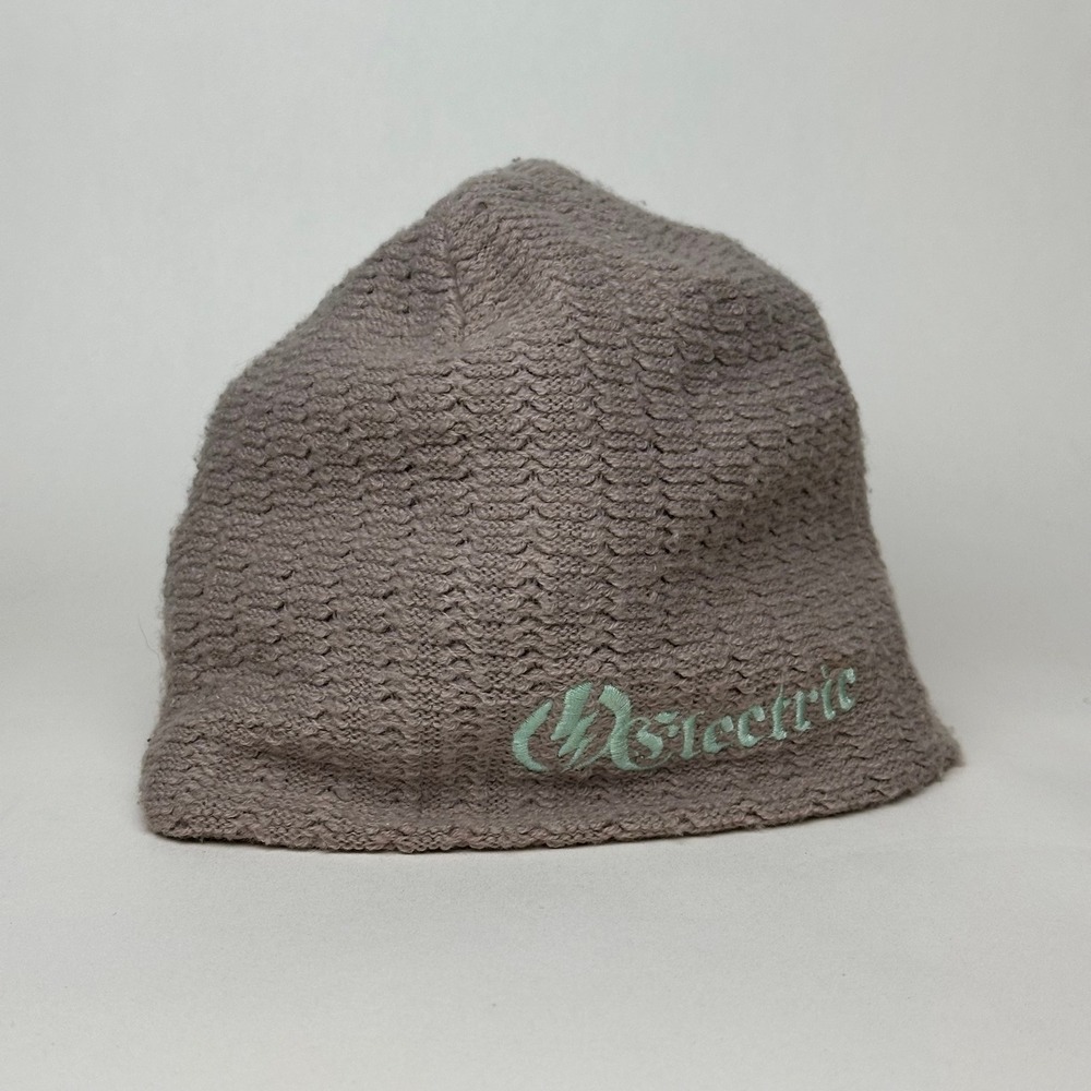 Electric Beanie Men OS Brown Textured Knit Fleece Lined Embroidered Logo Cap